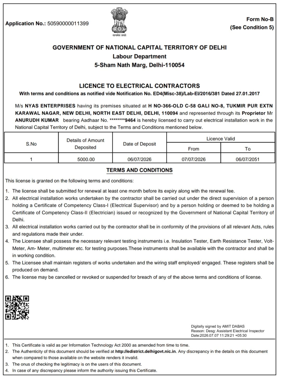 Electrical Contractor License Delhi License